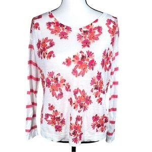 Loft White Pink Floral Lightweight Sweater
